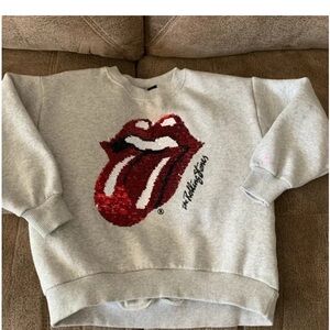 Zara Girl Rolling Stones Flip Sequins Sweatshirt